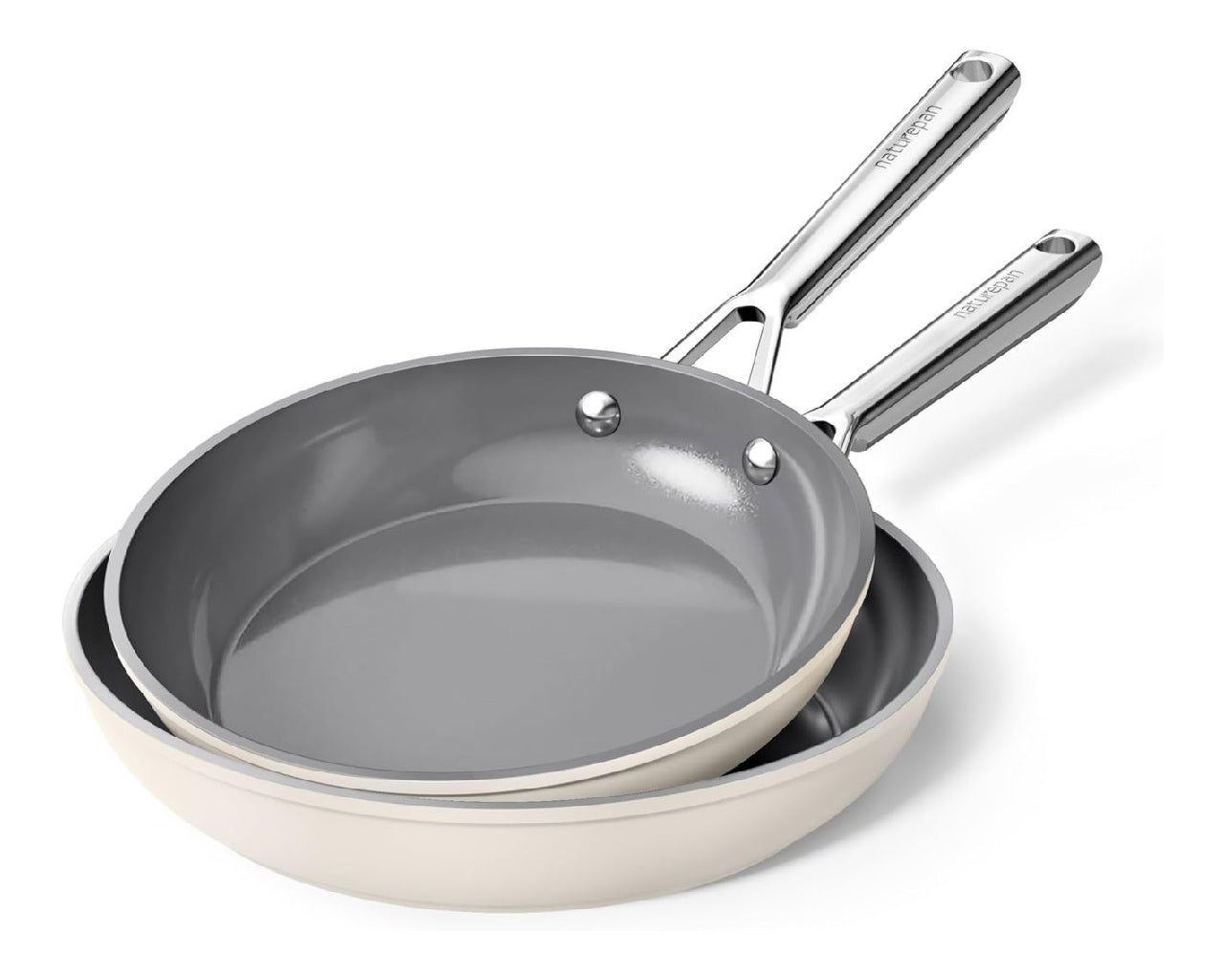 de Set 2 Poeles en Ceramique Diamant Titane 2428 cm Revetement Antiadhesif Sans // Poignee Restant Froide Compatible Induction Four LaveVaisselle Blanc Laiteux