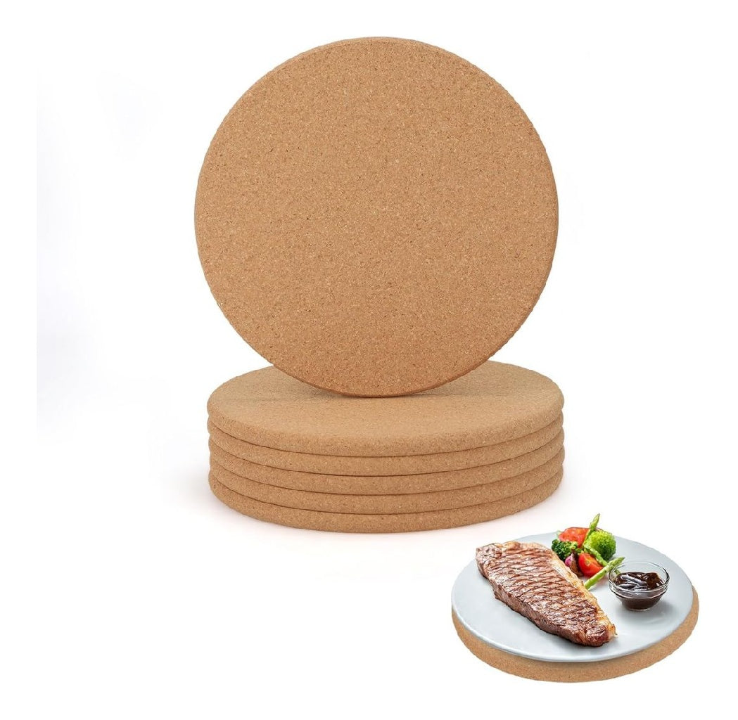Lot de 8 dessous de plat ronds en liege de 20 cm pour casseroles poeles plantes 1 cm d'epaisseur en liege naturel resistants a la chaleur pour une cuisinette et la maison