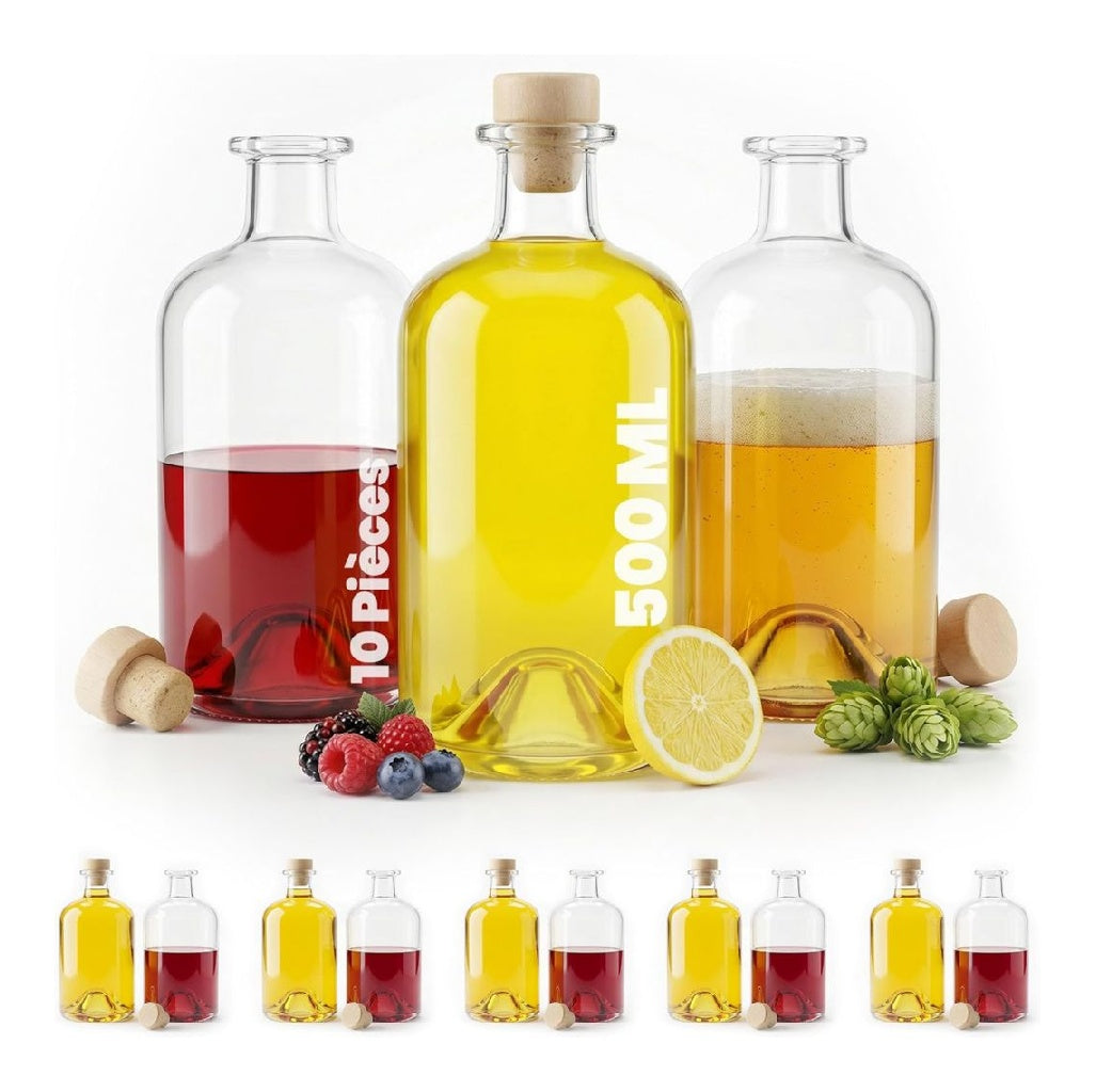 10 500 x ml bouteille dans verre apothicaire 50cl bouchon plastique vide rhum arrange liqueurs maison transparente reutilisable vinaigre